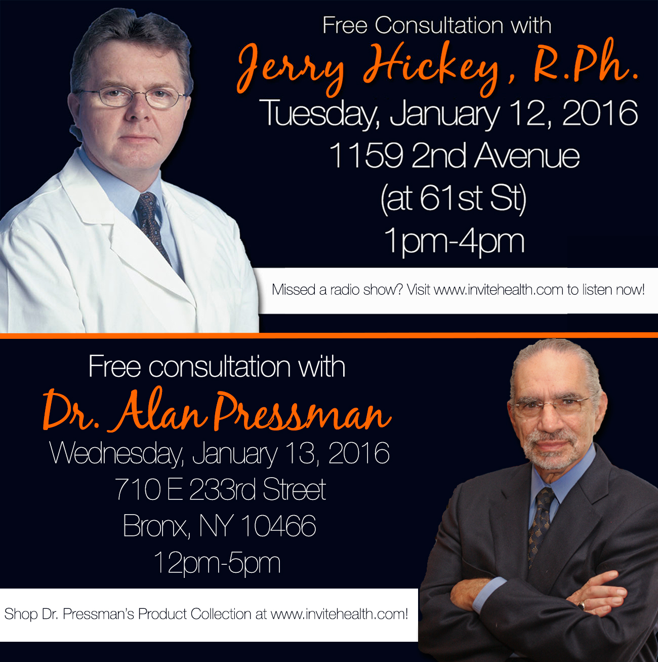 Meet Jerry Hickey, R.Ph & Dr. Alan Pressman for Free Consultations!